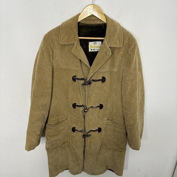 Vintage Mac Mor Weatherman Men 42 M Duffle Corduroy Coat 80s Sherpa Lined Toggle